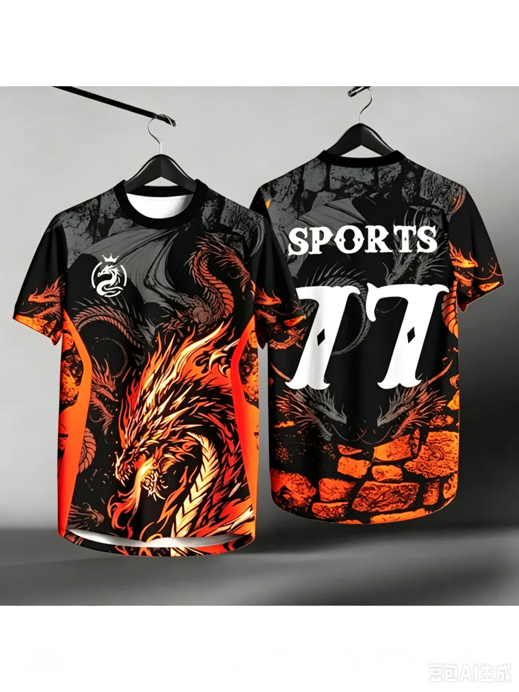 Unisex 3D Fantasy Dragon Print Football Jersey Short Sleeve Tee Breathable Athletic Training Shirts Sports Uniform Casual Tops
