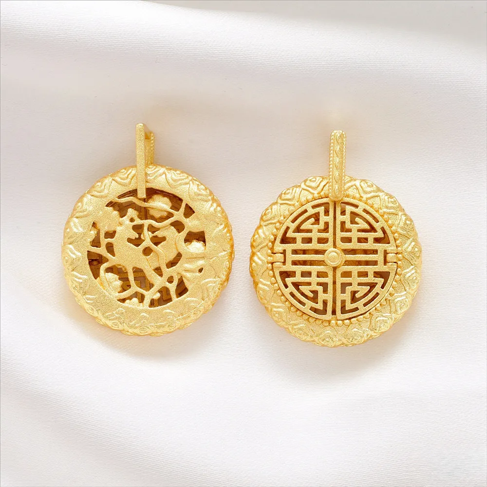 18K Sand Gold Open Door, Magpie Enjoys Plum Blossoms, Hollow Pendant Box, DIY Rope Necklace, Hanging Accessories