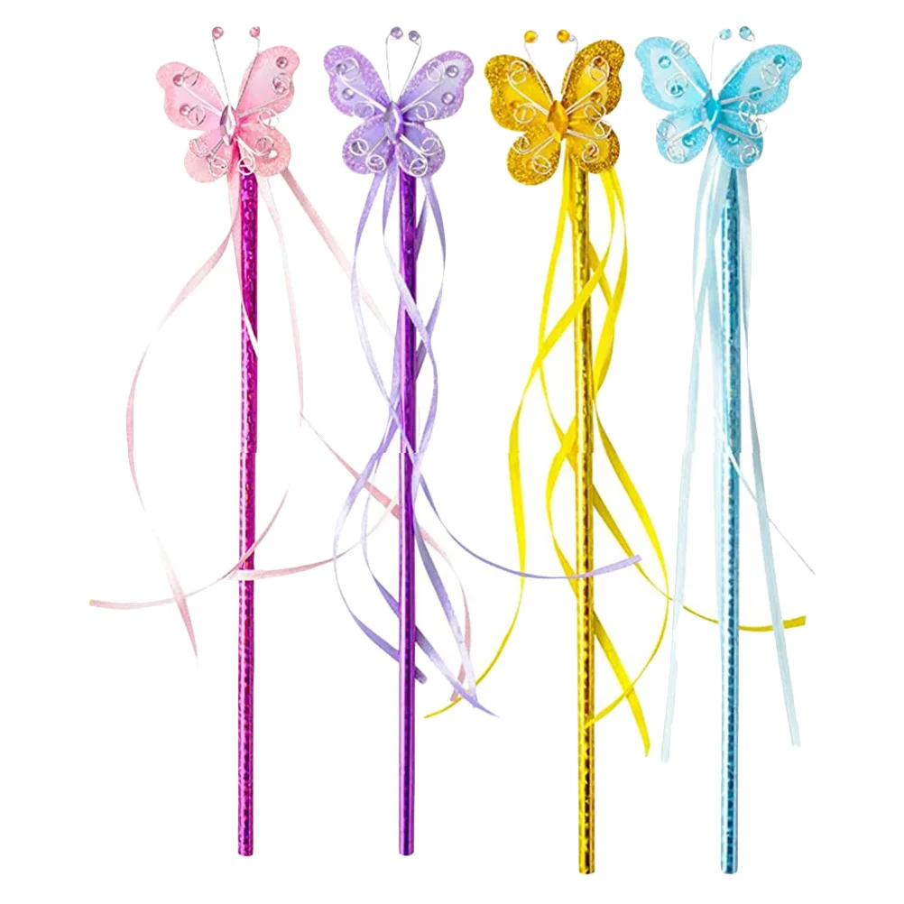 

4pcs Butterflies Fairy Handheld Wand For Dress Up Party Cosplay Prop Vibrant Fairy Stick