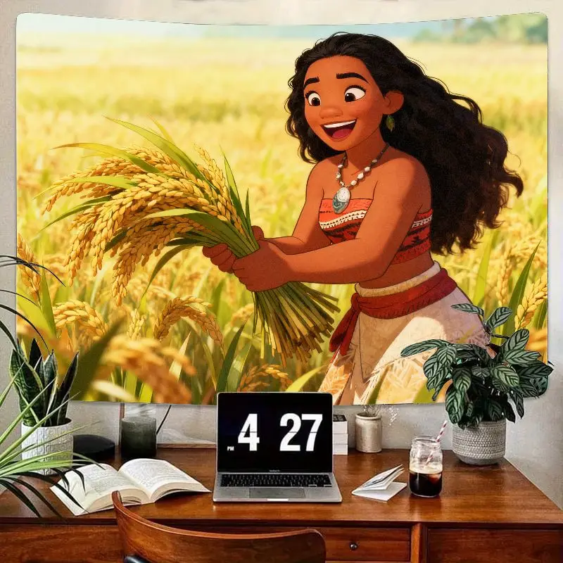 

1PC Disney Moana Golden Rice Field Harvest Tapestry Modern Polyester Wall Art Living Room Bedroom Decor Gift