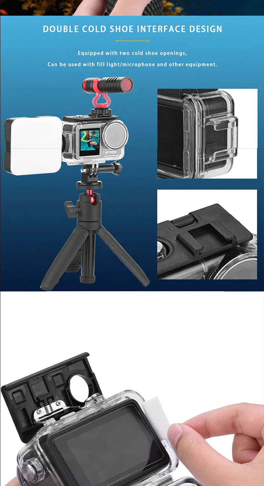 MYOBO Wasserdichtes Gehäuse für DJI Action 5 Pro, Tauchgehäuse für unterwasserische Aufnahmen bis 60 m/196 Fuß, Schutzhülle für DJI Action 5 Pro 4 3 Zubehör – Detail 9
