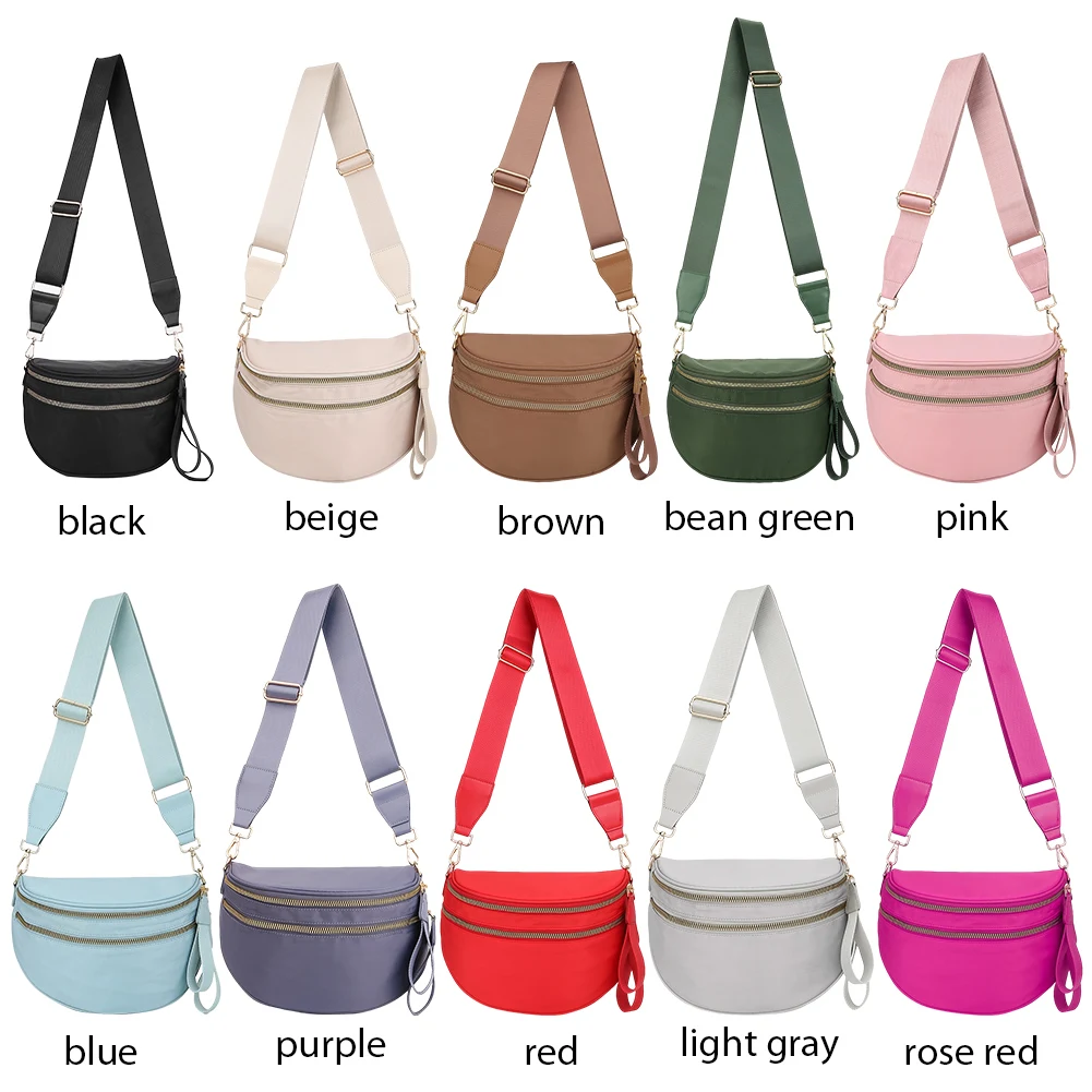 

New Fashion Crossbody Bag Nylon Spacious Sling Shoulder Bag Zipper Trendy Bum Bag Travel Purse Handbags Messenger Bag for Women