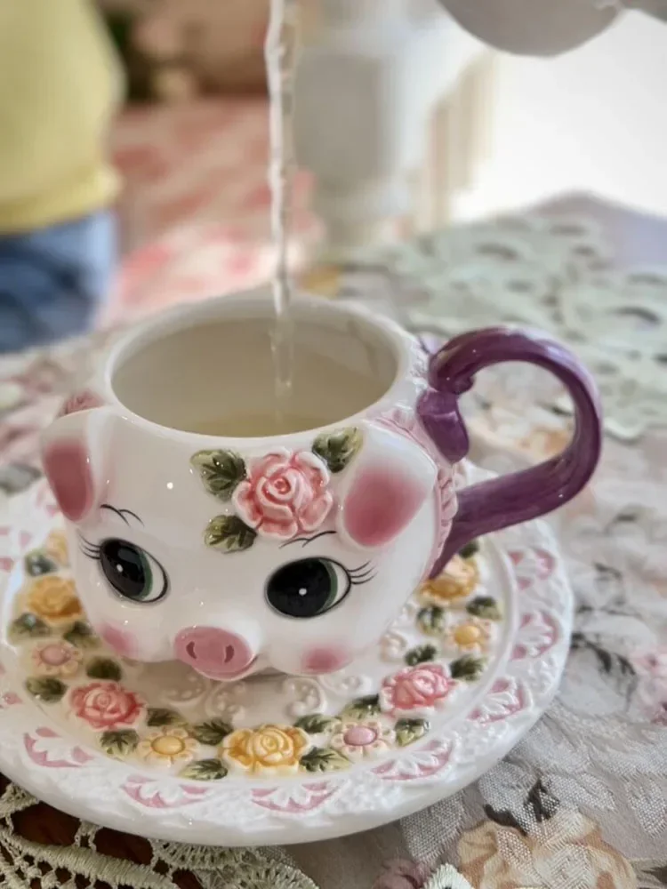 Ceramic Pig Tea Coffee Mugs, Milk Mug, Home Decor Crafts, Room Wedding Decoration, Porcelain Sculpture, Office Tea Cup Gift