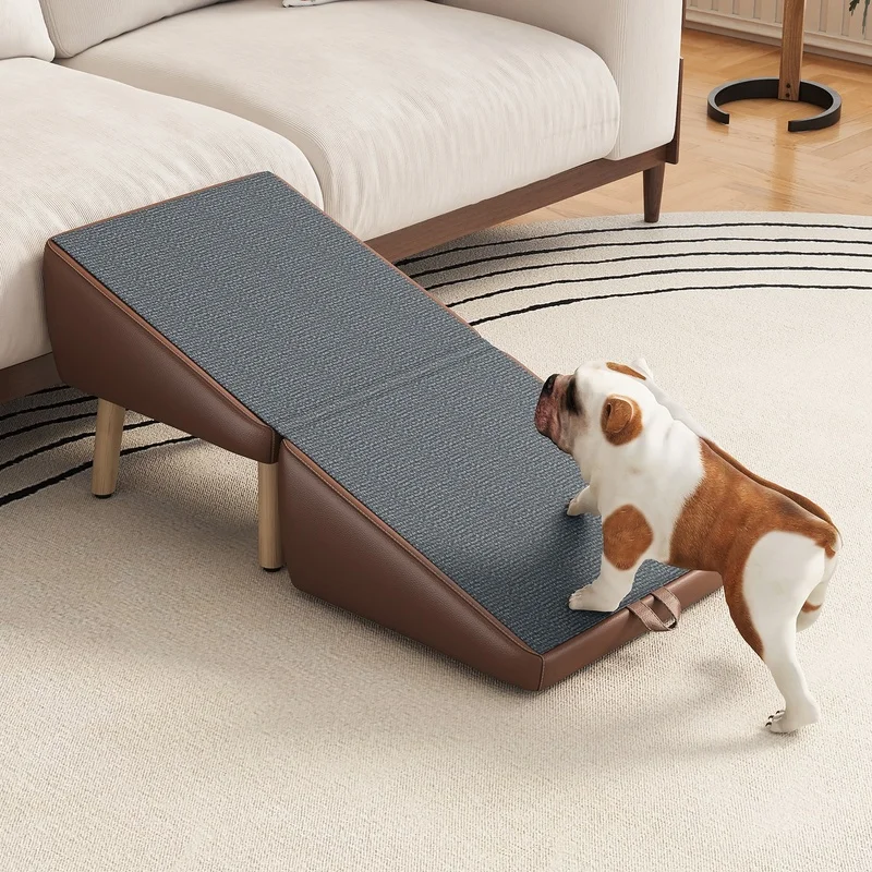 

Foldable Wooden Dog Stairs for Small Dogs and Cats, 2-in-1 Pet Ramp for Couch and Bed, Brown