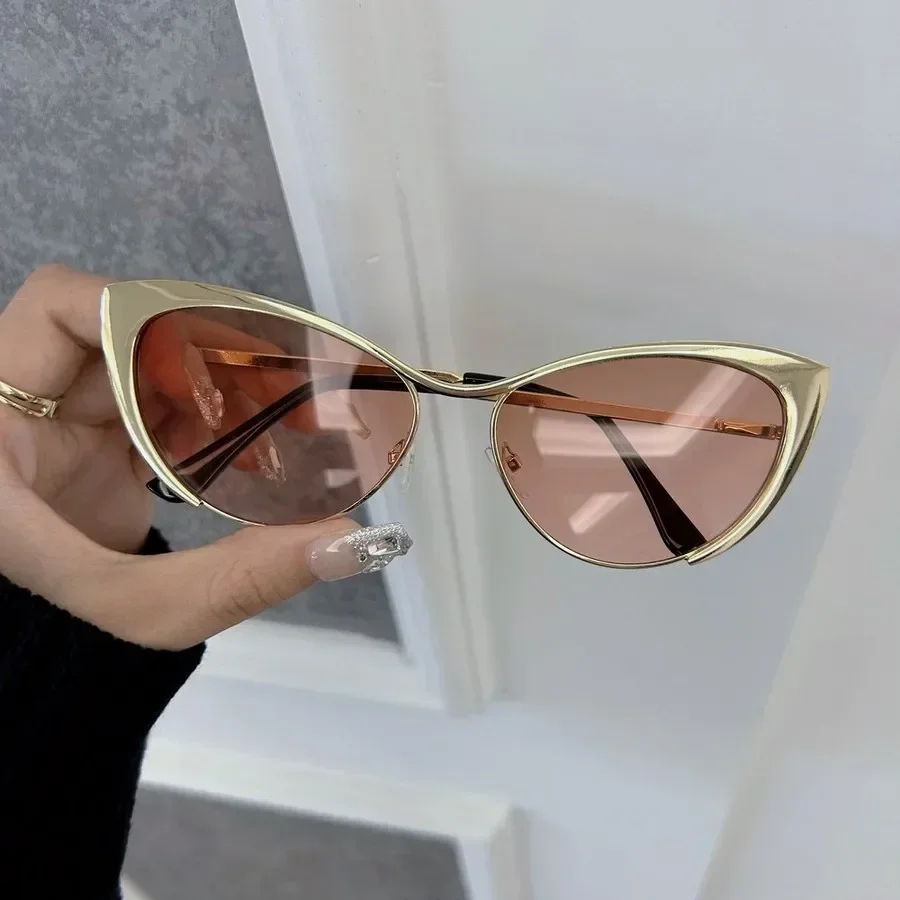Casual olho de gato designer óculos de sol das mulheres dos homens armação de metal luxo óculos de sol feminino masculino marca moda oculos de sol