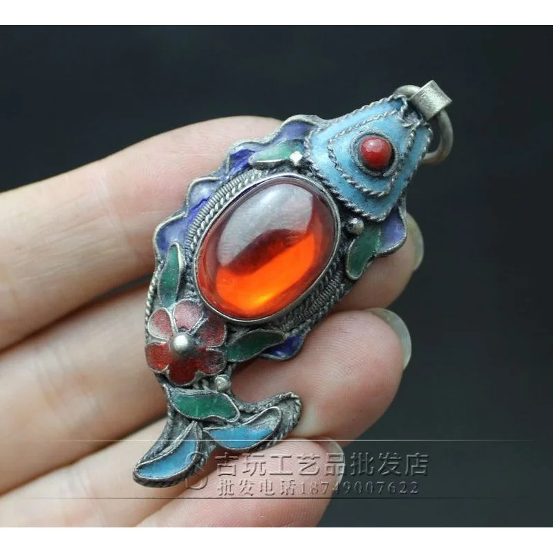 Antique Miscellaneous Items Retro Men's and Women's Jewelry Zircon Jade Silver-Plated Pendant Three Colors