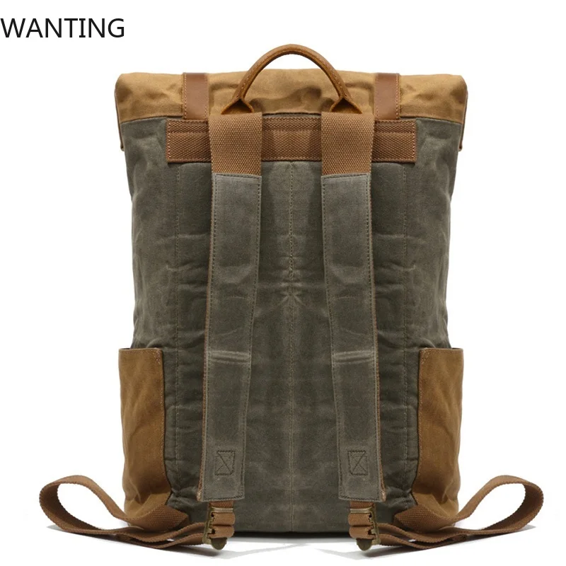 男性デイパックヴィンテージキャンバスバックパック革スクールバッグデザイナーカジュアルファッション防水トラベルバッグ男性バックパック Bagpack