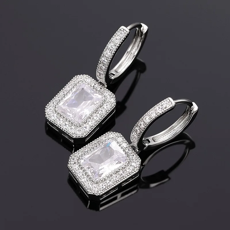 Huitan Fashion Contracted Women\'s Dangle Earrings Crystal Cubic Zirconia Daily Wear Elegant Ear Accessory Wedding Trend Jewelry