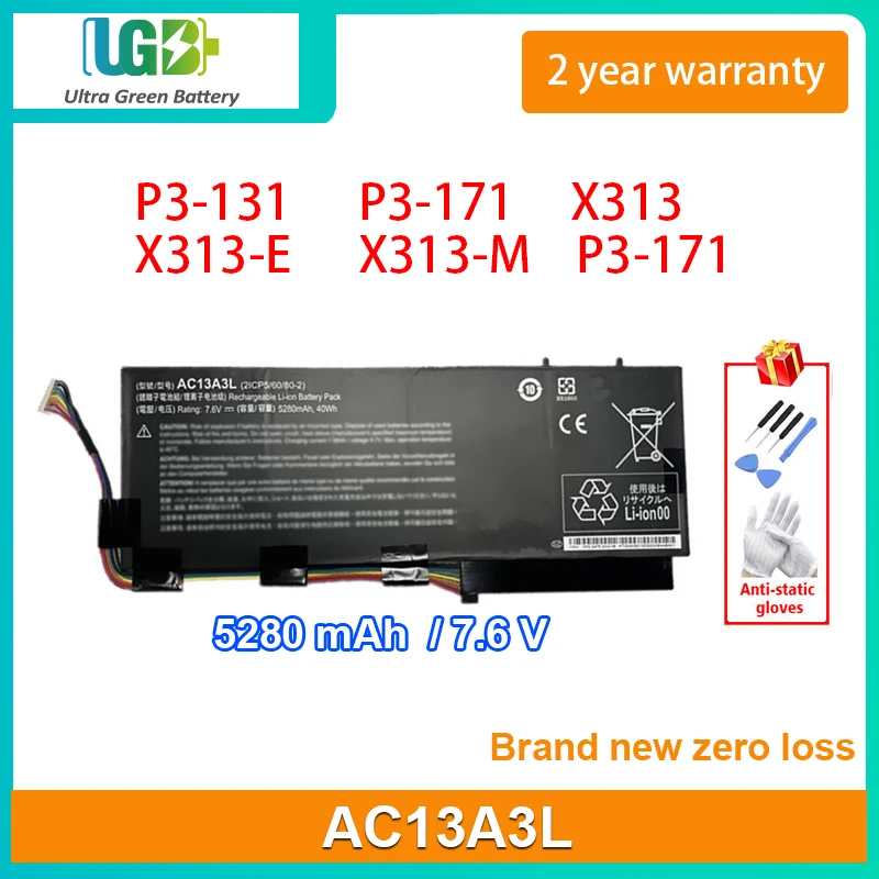 

UGB New AC13A3L Battery For Acer Aspire P3-131 P3-171 X313 X313-E X313-M P3-171 40Wh 5280mAh 7.6V