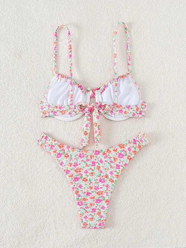 Vzvn Fashion Sexy Print Spaghetti Strap Bikini Women Split Swimsuit Beach Bikini 2026 New All Season Backless Bikini 2 Piece Set