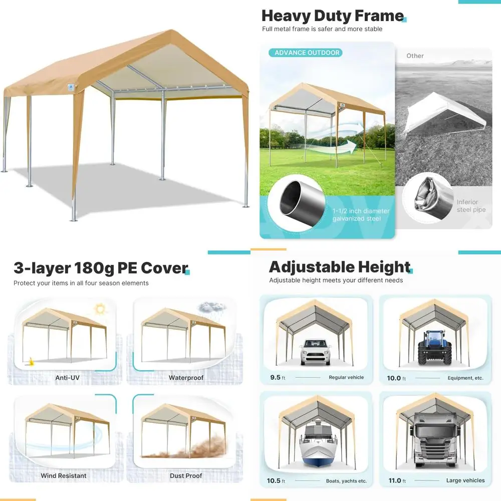 

Heavy Duty 10x20 ft Portable Car Canopy Garage Shelter for Outdoor Parties and Boat Protection with Adjustable Height and Leg Cl