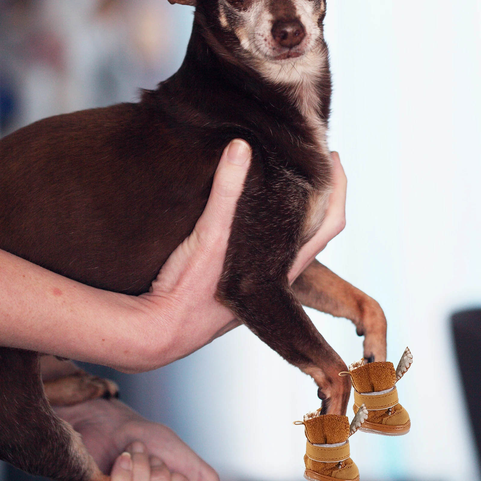 4개입 강아지 겨울 눈 부츠 면 플리스 안감 미끄럼 방지 고무 밑창 따뜻한 방수 애완동물 신발 야외 하이킹 러닝용