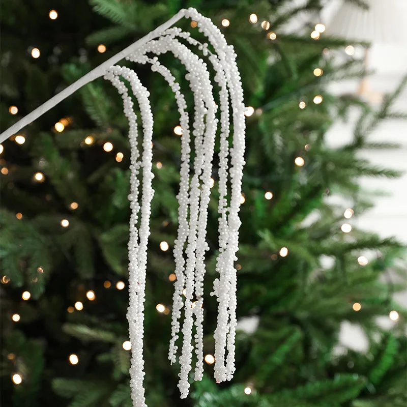 

New White Pearl Wheat Sprigs Sticky Beads Plastic Light Luxury Christmas Tree Sprigs Simulation Beads String Garland Decoration