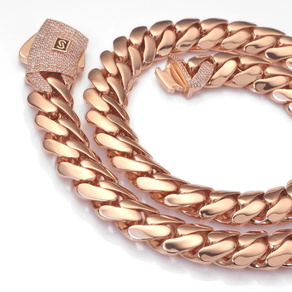 

Hip Hop Custom High-Quality Rose Gold 20mm Necklace Jewelry Ice Out CZ Thick Monaco Cuban Chain Necklace For Men And Women