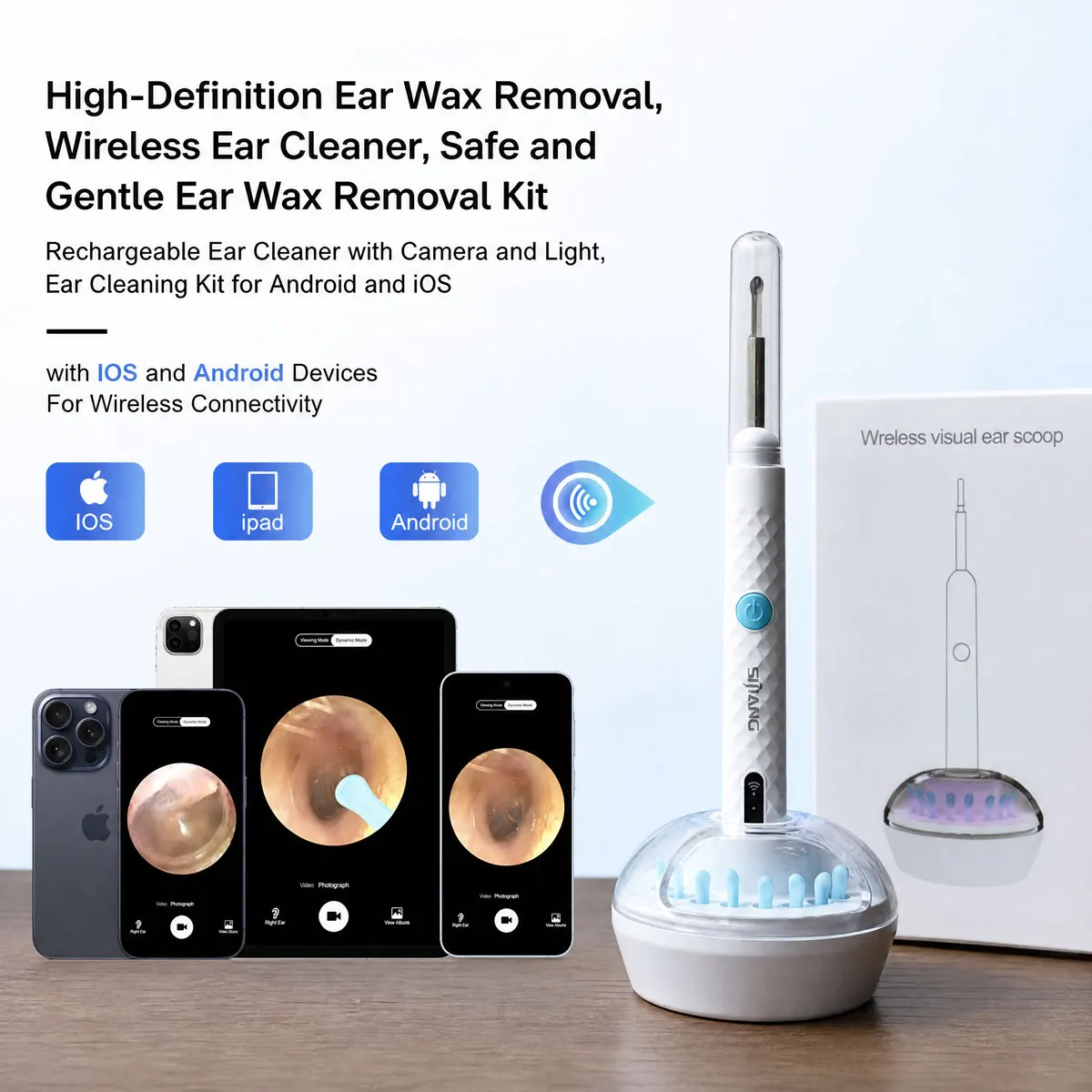 Smart Visual Ear Cleaner – 1080P HD Camera Ear Wax Removal Tool with WiFi Connection, 3.5mm Probe & Long Battery Life – Compatib