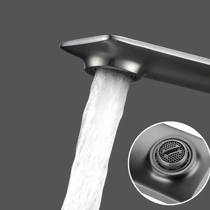 Sitting Single Handle Undercounter Basin Faucet In Advanced Grey Metal For Vanity Bathroom Sink Hot And Cold Water Washbasin Tap
