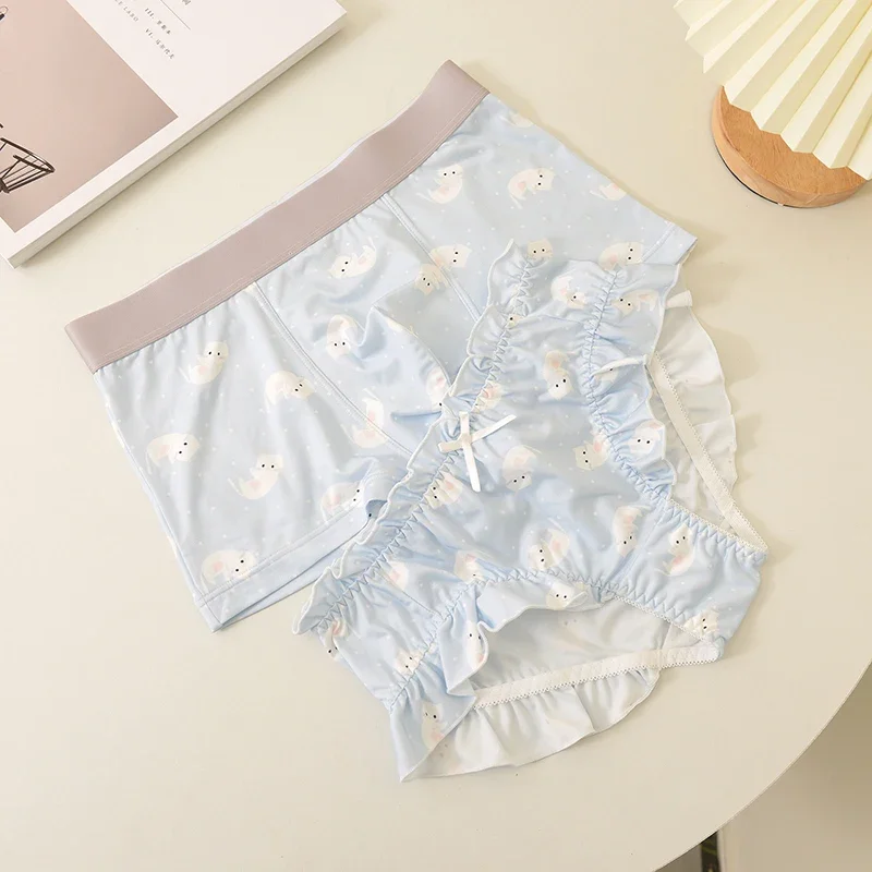 2PCS Kawaii Coppia Donna Uomo Sexy Mutandine di pizzo Boxer Pantaloncini Slip Ragazzi Ragazze Maglia Biancheria Femme Mutande Amanti Ropa Mujer