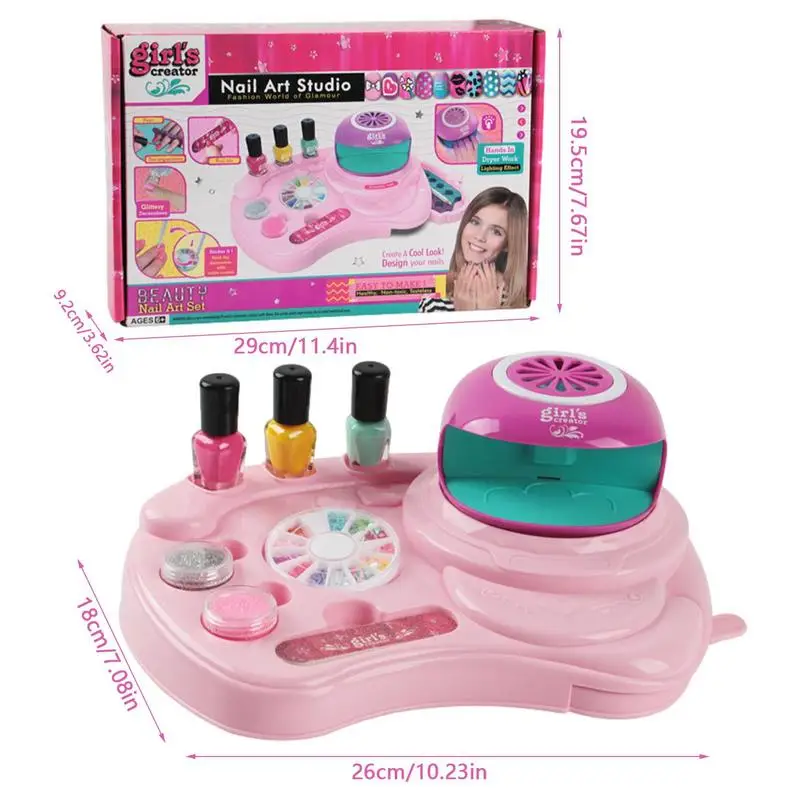 Set Kutek Kuku Anak Perempuan Set Kuku dengan Perlengkapan Seni Kuku Pengering Kuku untuk Anak Perempuan Perlengkapan Rias Spa Mainan Rias Anak Perempuan Persediaan Kuku