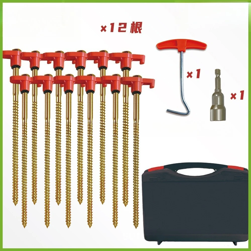 Threaded tent nail camping canopy accessories hexagonal spiral fluorescent nail T-shaped head nail