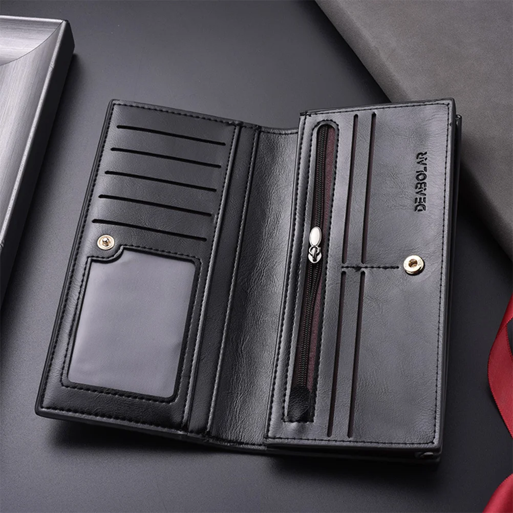 

Men's Fashion PU Long Wallet Large Capacity Wallet for Check Credit Cards Cash (Black) mens wallets long