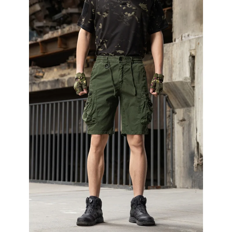 Japanese functional workwear shorts men's loose straight leg multi pocket pants summer versatile