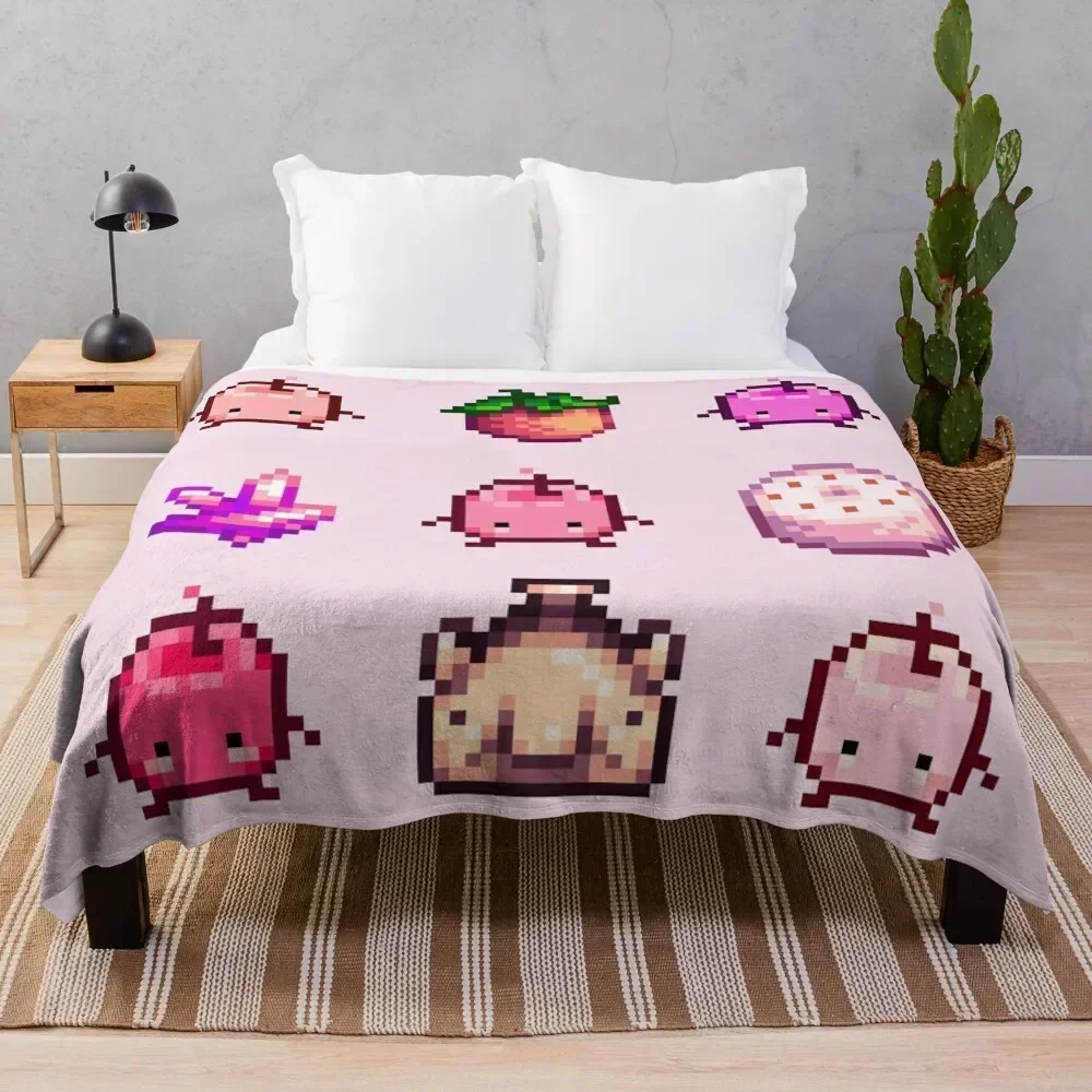

Stardew Valley Pink Junimo Set Throw Blanket Cozy Home Blanket Gift for Christmas Holiday