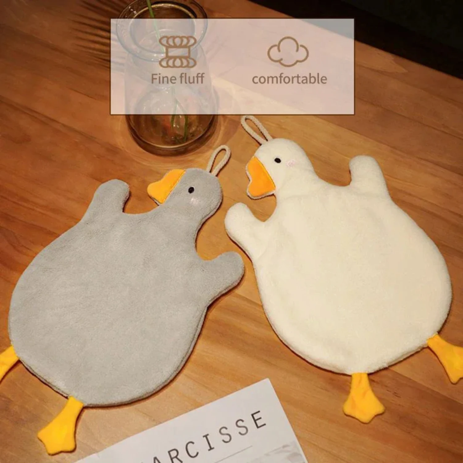 Luxurious and adorable Soft Microfiber Duck Hand Towel with Goose Bath Ball design - Absorbent towel that hangs beautifully - Id