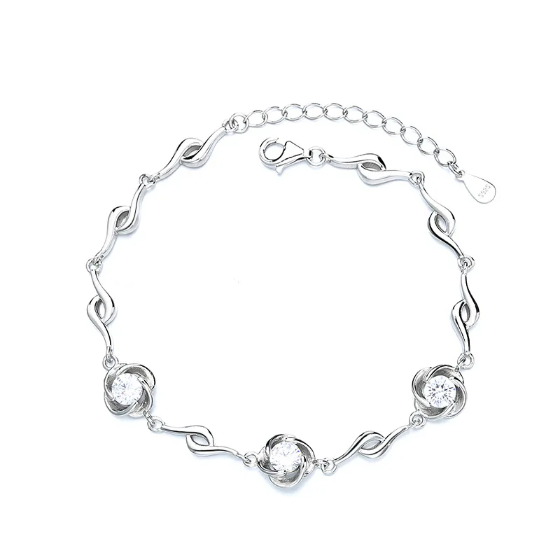 

Flower Clover Design Women S925 Sterling Silver Bracelet Jewelry with Zircons