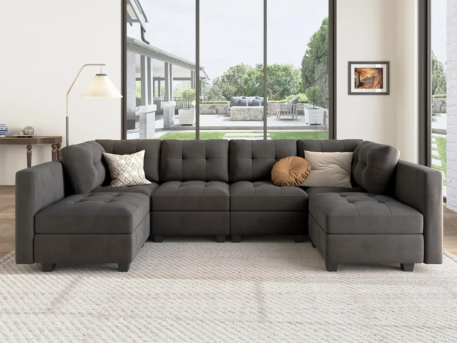 

Modular Sectional Sofa Velvet U Shaped Couch with Double Chaises 6 Seater Sectional Sofa with Storage space for living room