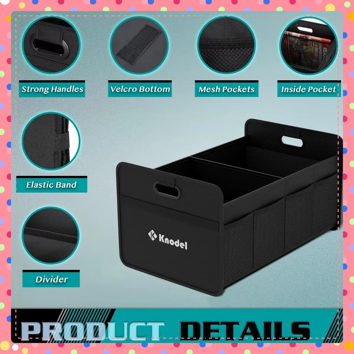 Compact Foldable Car Organizer - Multi-Function Black Storage with Handles for Neat Interiors