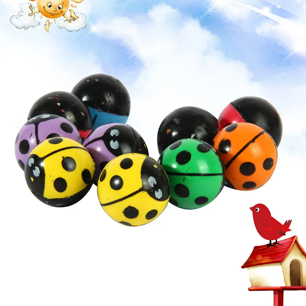 20Pcs Ladybug Bouncy Elastic Balls Set Colorful for Kids Playing Stress Relief Funny Pinball Balls Kids Pinball