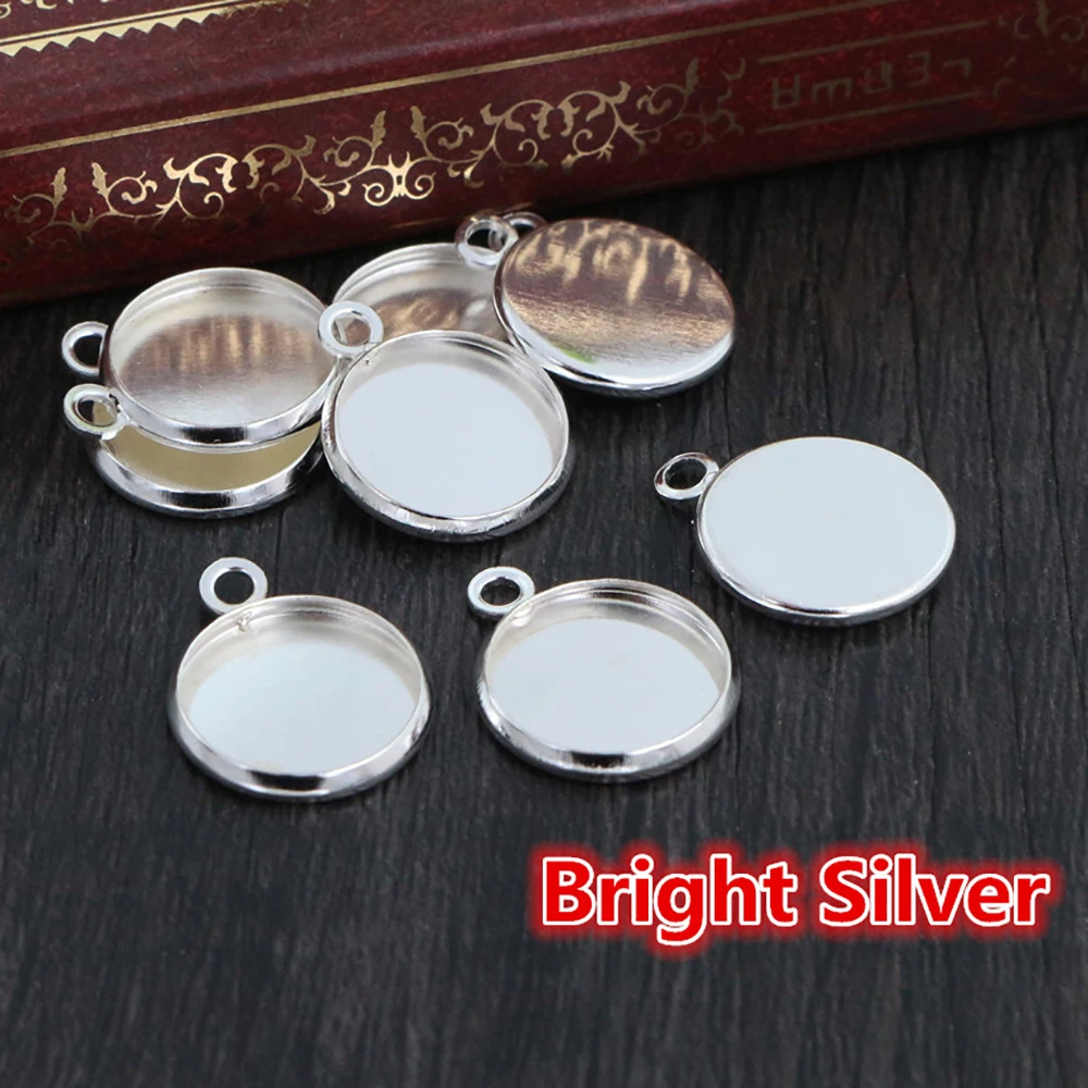 50pcs 12mm Inner Size Classic 7 Colors Plated One Sided Double Hanging Simple Style Iron Material Cameo Setting Pendant Tray