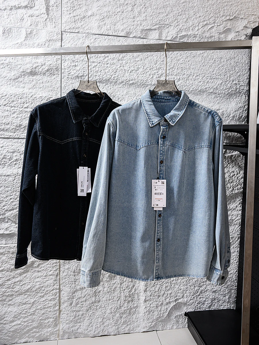 

Stylish Natural Washed Long Sleeve Men's Denim Shirt Casual Versatile Spring Retro Fashionable Breathable Youthful Standard Fit