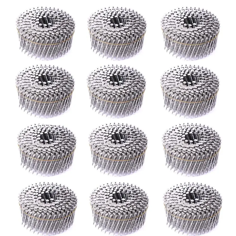 3600 Count Stainless Steel Ring Shank Coil Siding Nails 15-Degree 2 Inch Galvanized Premium Material Full Round Head Rough