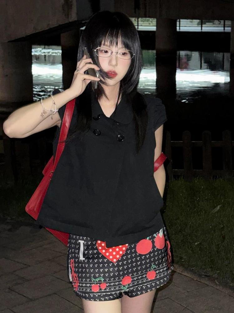 

Street Sle Bla Lightweight irt ort Sve Женские свободные повседневные тонкие летние топы с пуговицами Tide oulder