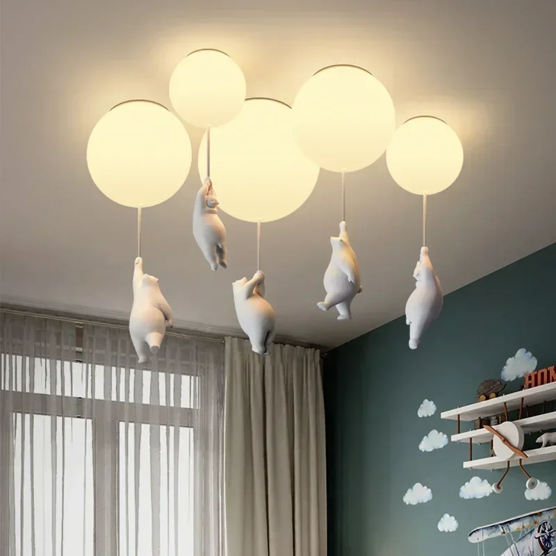 Hot Selling Cute Bear Doll Shape Ceiling Pendant Lamp Modern Balloon Glass Hanging E27 Ceiling Light for Children Room Kids Bed