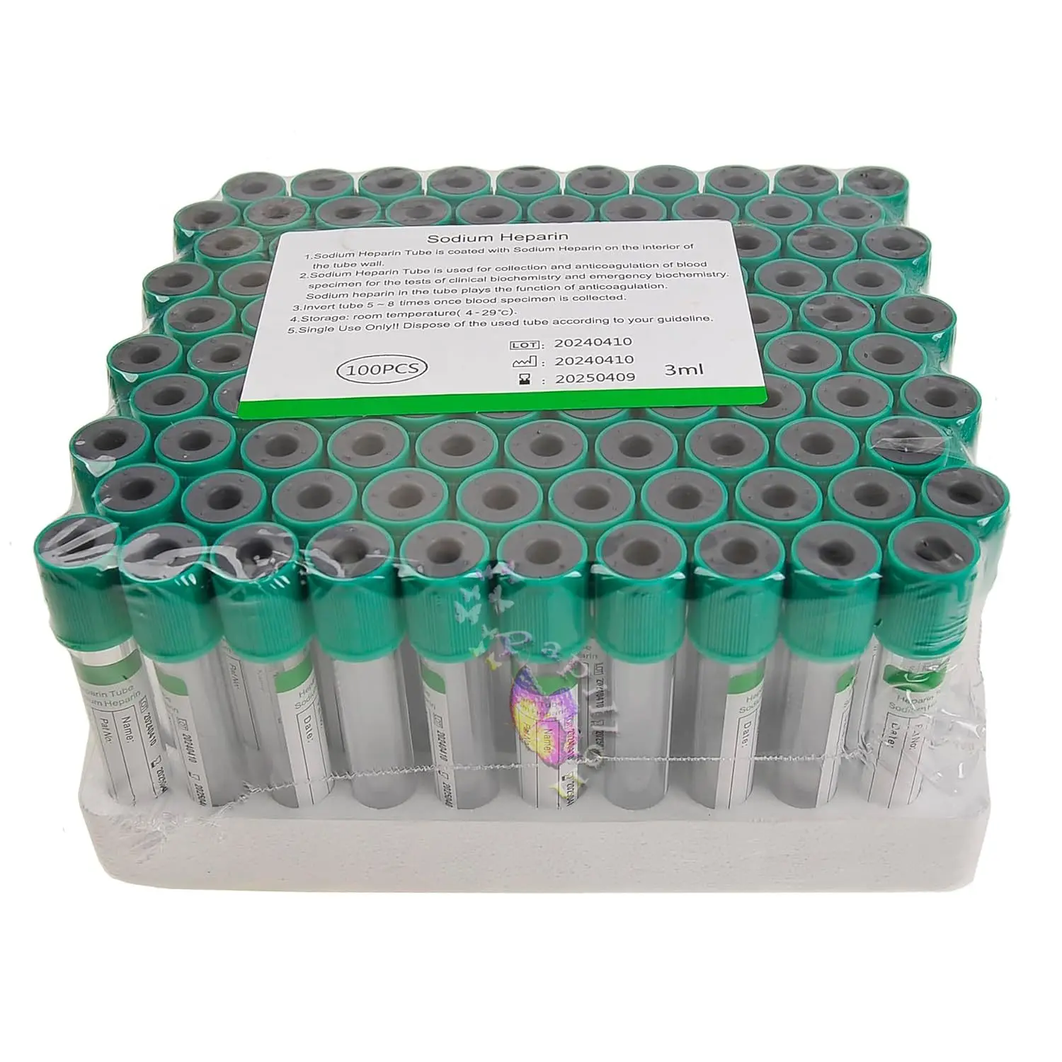 Disposable Lab Vacuum Blood Collection Tubes Heparin Sodium Pet Veterinary Sterile Vacuum PT Coagulation Blood Tube 100pcs