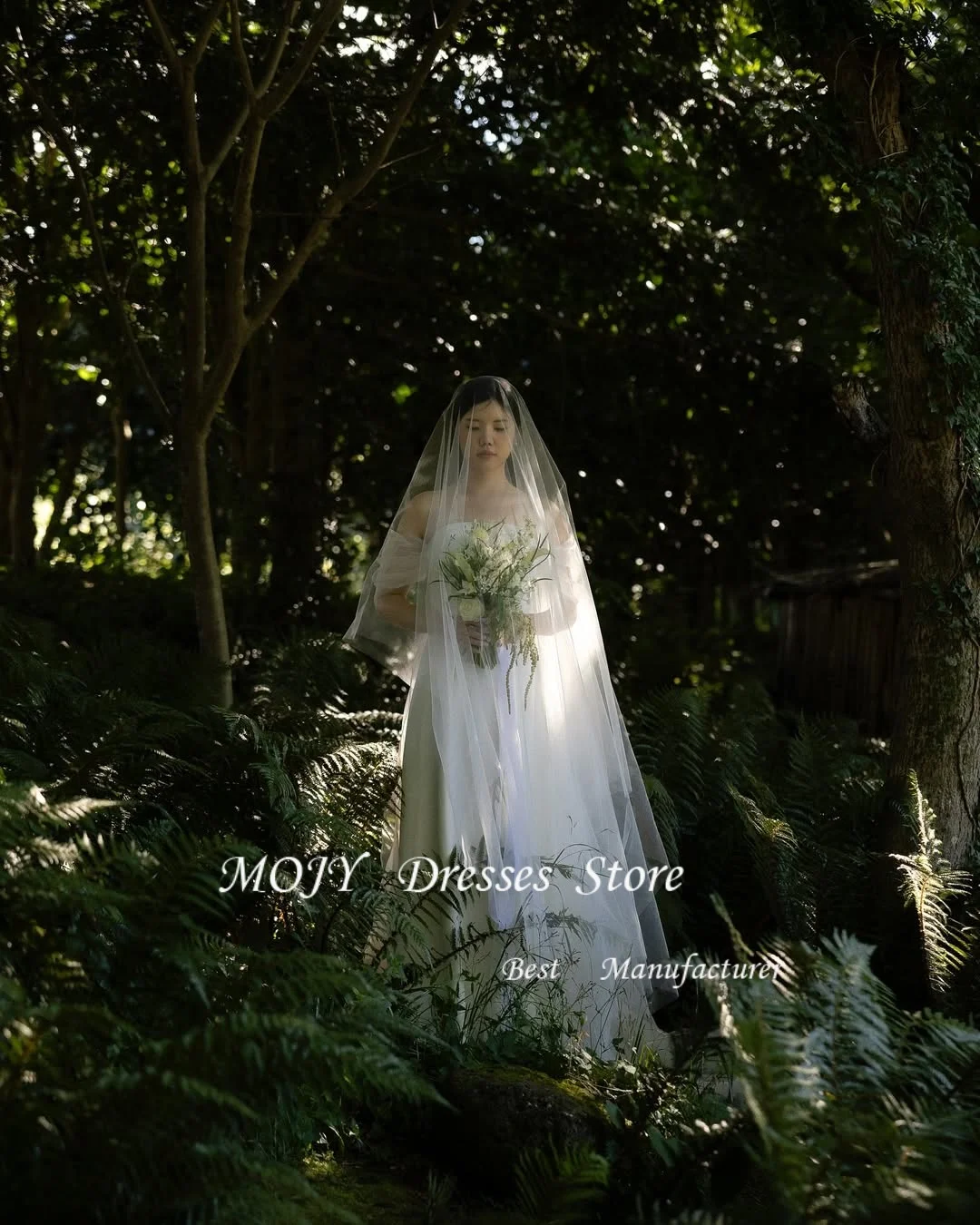 Mojy Strapless Marfim Coréia Vestido de Noiva Sessão de Fotos Fora Do Ombro Longo Trem de Varredura Vestidos de Noiva Espartilho Garona Personalizzato 2025