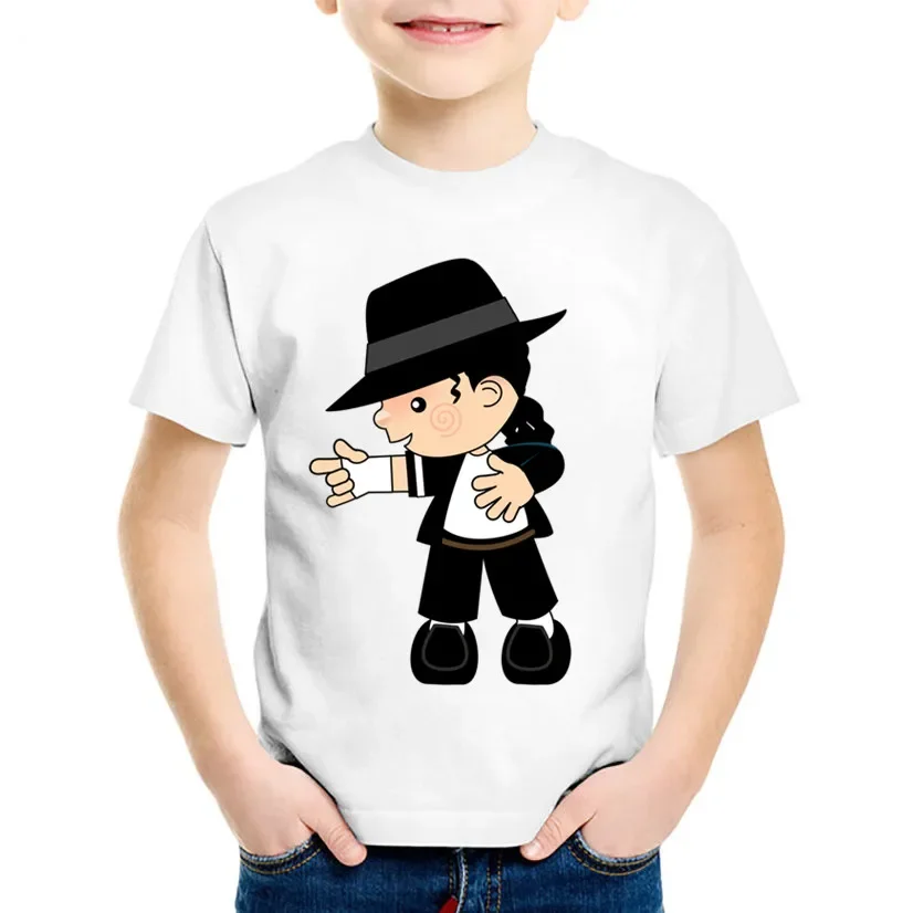 Casual Boys and Girls Pure Cotton T-shirt Featuring A Fun Michael Jackson Graphic, Short Sleeves, A Crew Neck, and A Slim Fit.