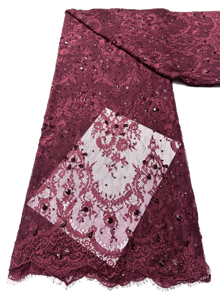 

5 yards African Lace Fabric 2026 High Quality French stones Luxury Tulle Nigerian beads Net Lace for Wedding Dress