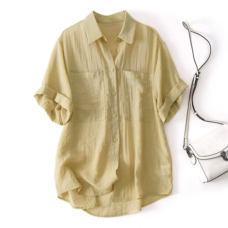 Leicht, atmungsaktiv, für den Sommer, New Roll Sve Ort Sve, plissiert, locker, lässig, Irt, trendiger Irt-Kragen, lässig...