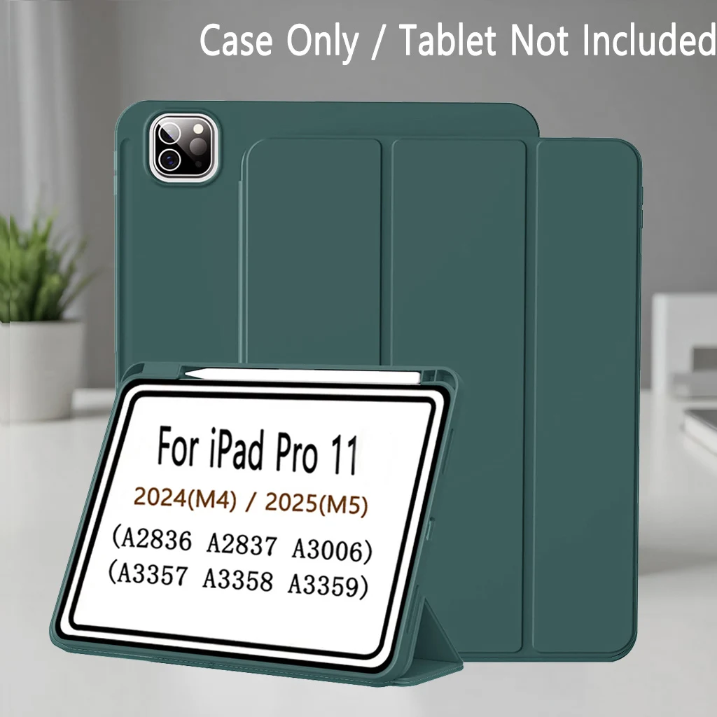 

Case for iPad Pro 11-Inch M5/M4 2025/2024 (6th/5th Generation), Slim Stand Soft Back Shell Smart Cover with Auto Wake/Sleep