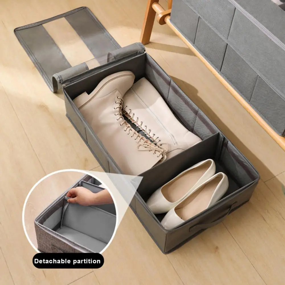 Detachable Partition Shoe Box Foldable Shoe Box with Transparent Window Zipper Closure Capacity Organizer for Clothes Books More