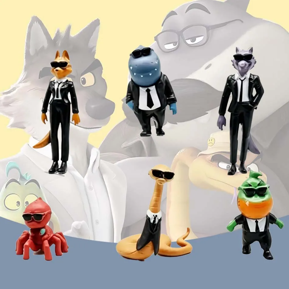 6 Stück Neue Filmfiguren „The Bad Guys“ Actionfiguren Spielzeug Kawaii Wolf Piranha Schlange Hai Vogelspinne Anime Puppe PVC Tierspielzeug Geburtstagsgeschenk