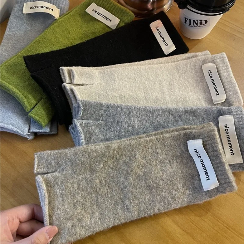 French Lazy Style Half Finger Gloves for Women Korean Version Autumn and Winter Warmth Exposed Finger Writing Student