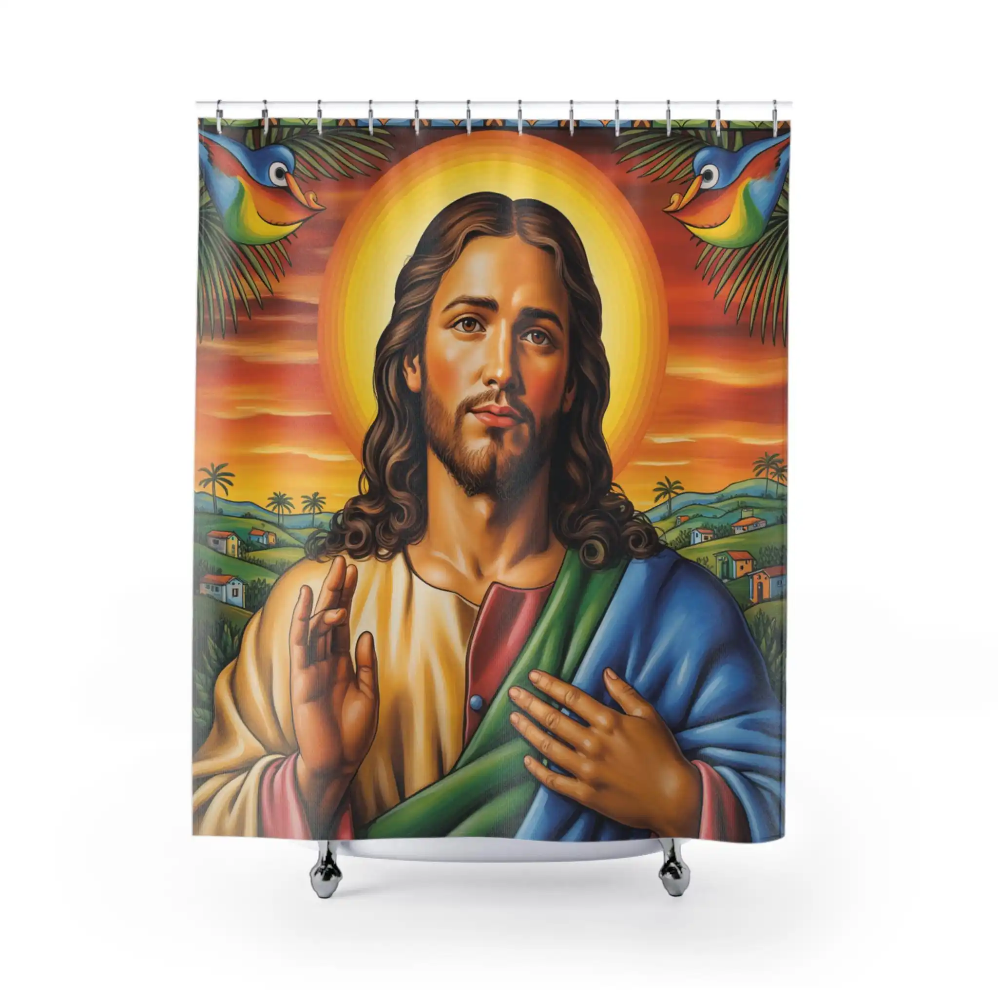 Inspirational Jesus Christ Religious Shower Curtain Christian Faith Bathroom Decor Spiritual Art for Home