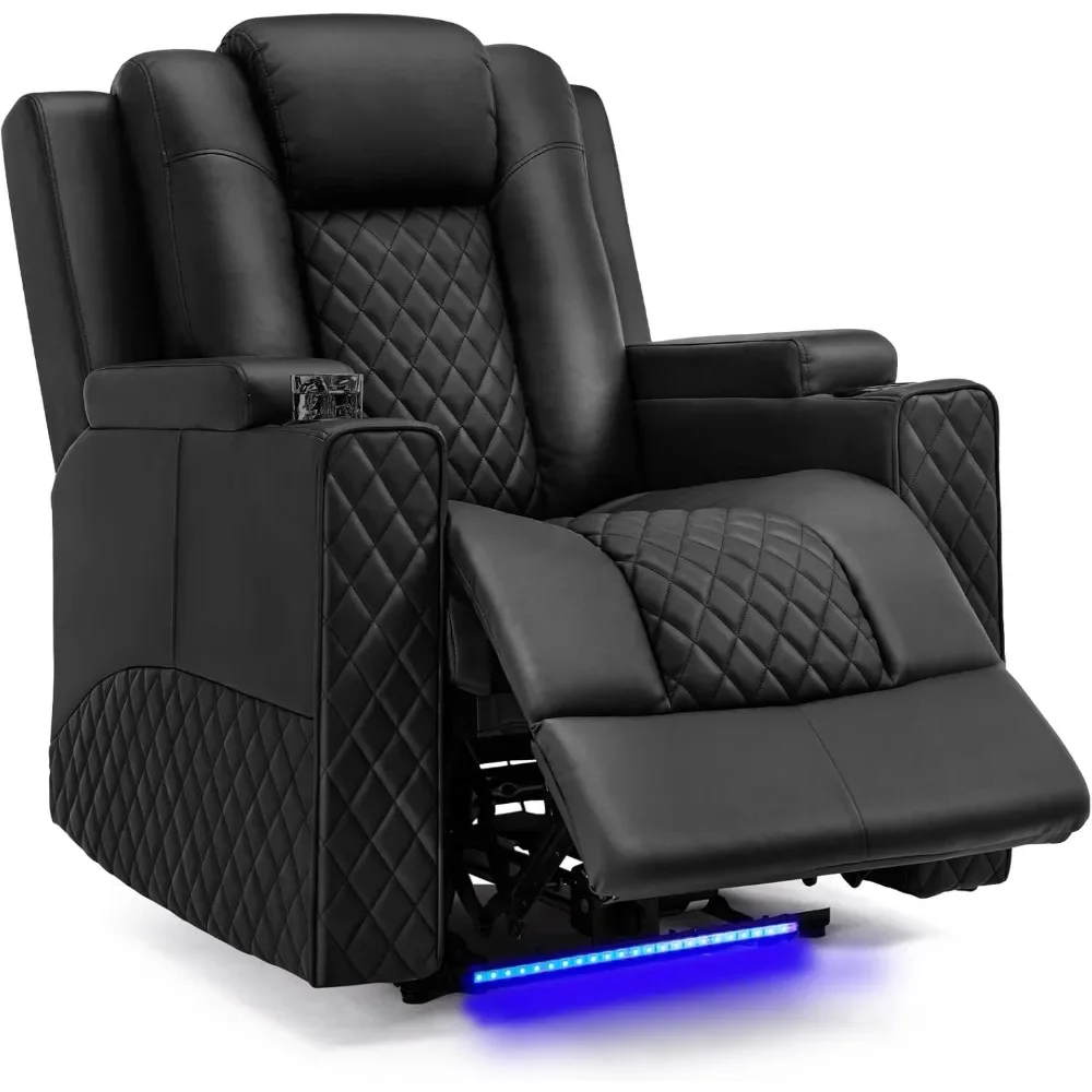 Power Recliner Chair PU Leather Electric Massage Recliner Sofa for Living Room Home Theater Seating with Cup Holders and LED