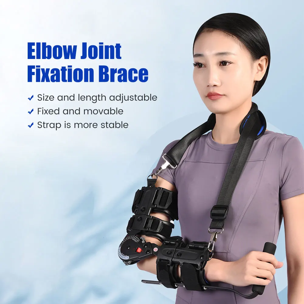 Adjustable Hinged Elbow Brace, Arm Rehabilitation Post Op Elbow Brace with Strap for Support Post Op Injury Recovery Left Right