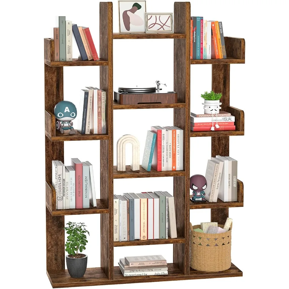 

Tree-Shaped Bookcase Storage Shelf with 13 compartments, Books Organizer Display Cube Shelves, Industrial Free Floor