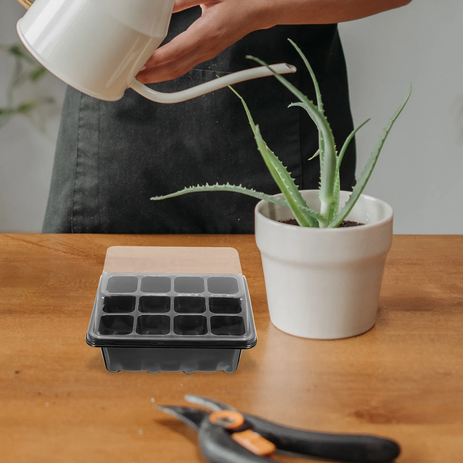 

1 Set 12-Hole Plastic Nursery Box Starter Tray Planting Germination Container For Microgreens Growing Kit With Water